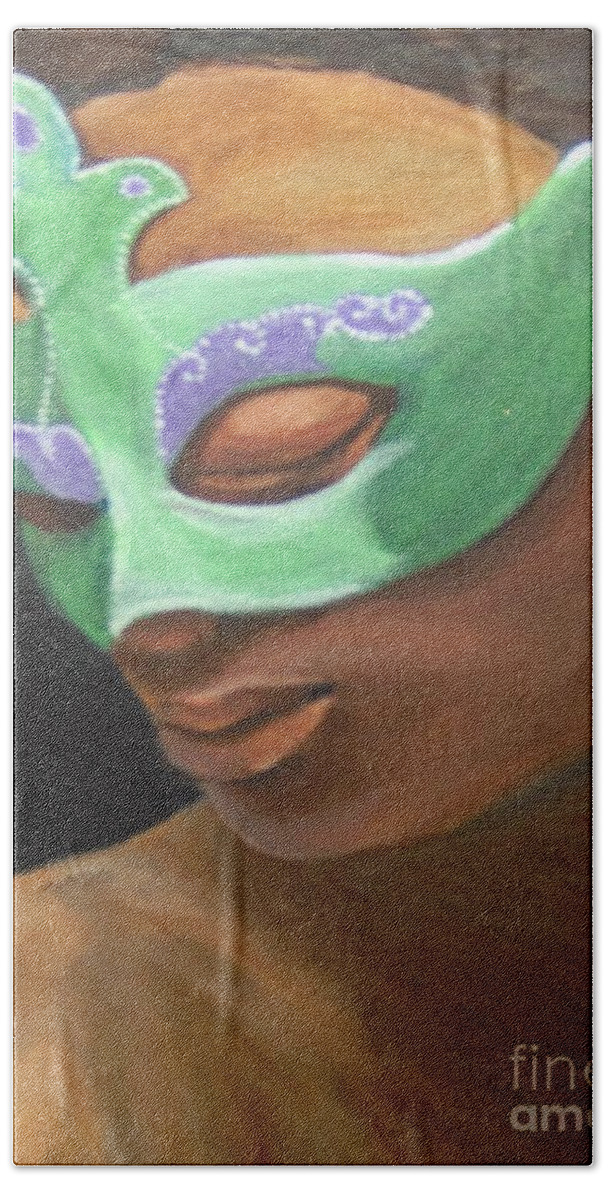 Poetry Beach Towel featuring the painting Dunbar's Mask by Saundra Johnson