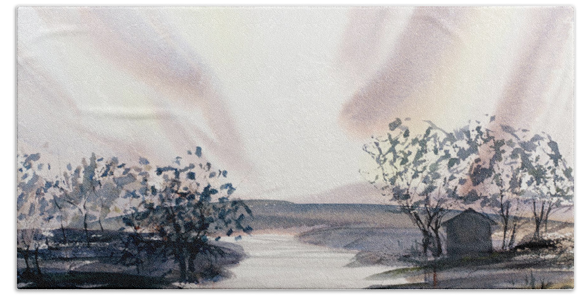 Australia Beach Towel featuring the painting Dusk Creeping Up the River by Dorothy Darden