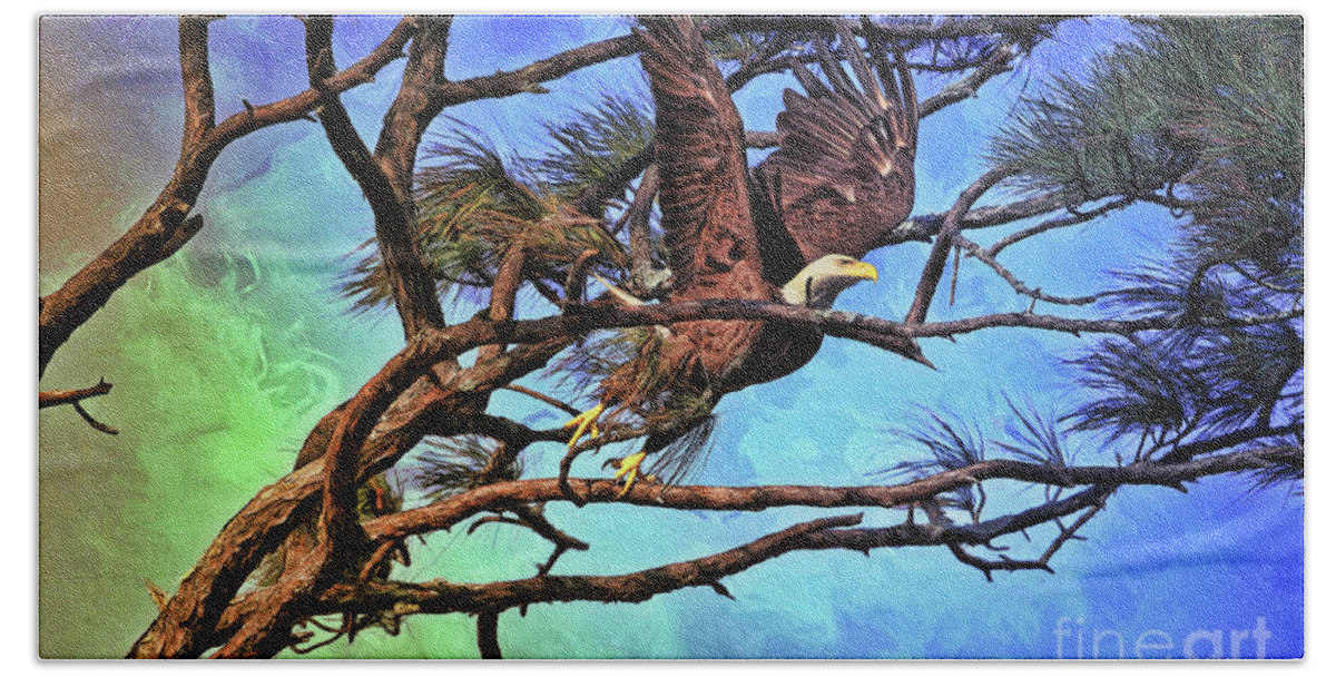 Eagle Beach Towel featuring the painting Eagle Series 2 by Deborah Benoit