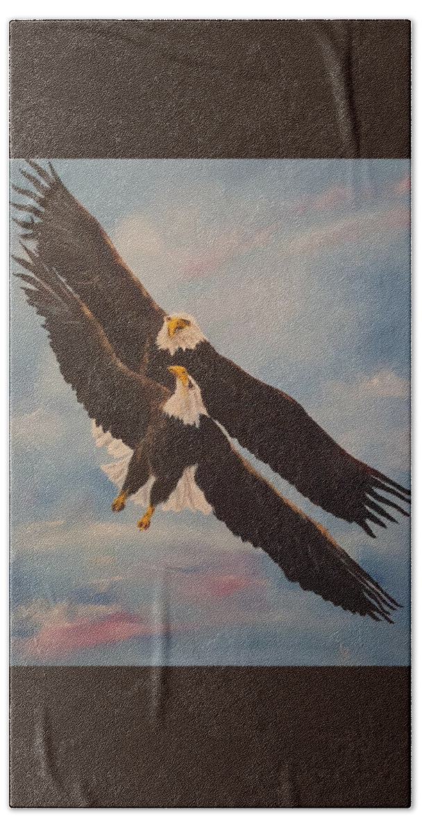 Eagles Beach Towel featuring the painting Eagles Dance   12 by Cheryl Nancy Ann Gordon