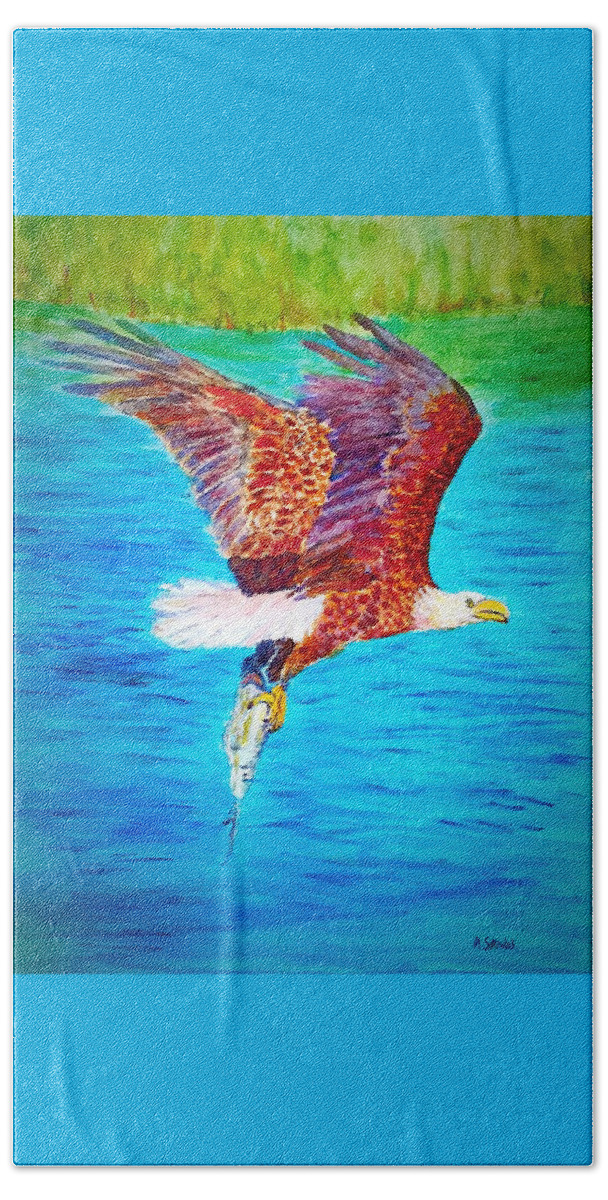 Bald Eagle Beach Towel featuring the painting Eagle's Lunch by Anne Sands
