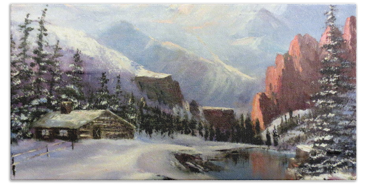 Americana Beach Towel featuring the painting Early Morning In The Rocky Mountains by Lee Piper