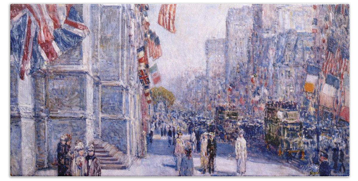 Childe Hassam Beach Towel featuring the painting Early Morning on the Avenue in May 1917 - 1917 by Eric Glaser