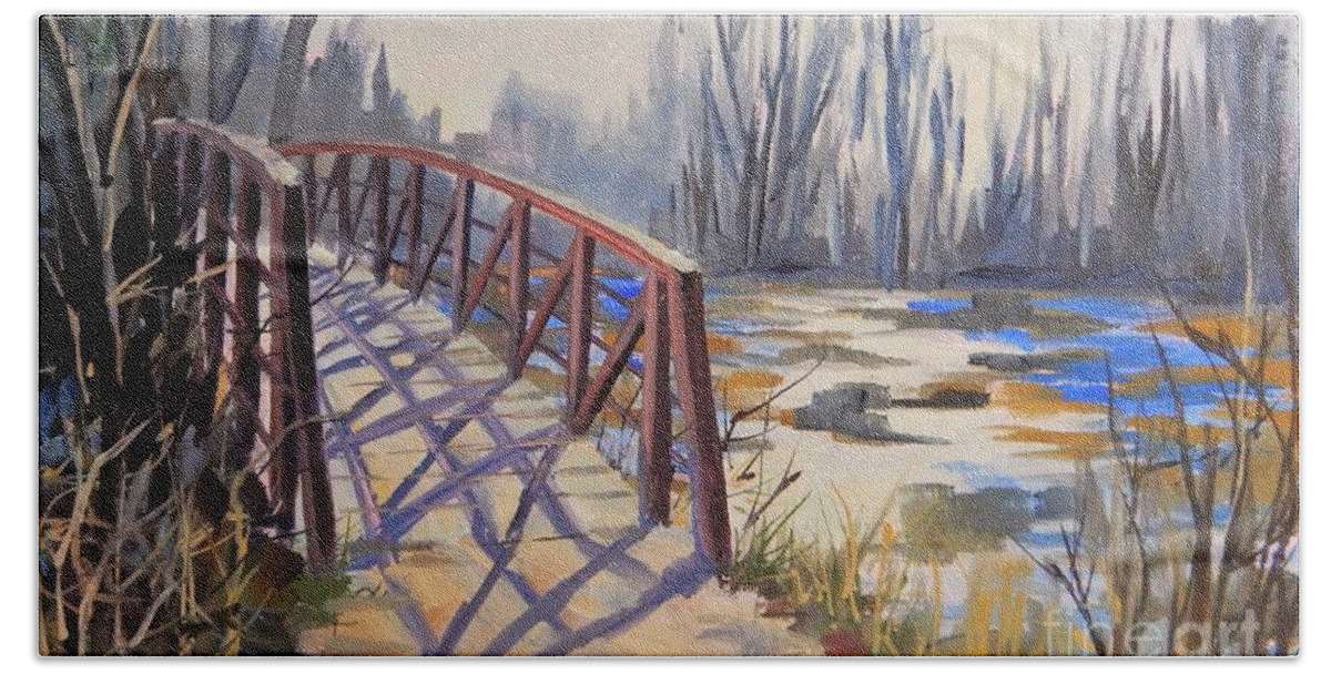 Bridge Beach Towel featuring the painting Early Morning Shadows by K M Pawelec