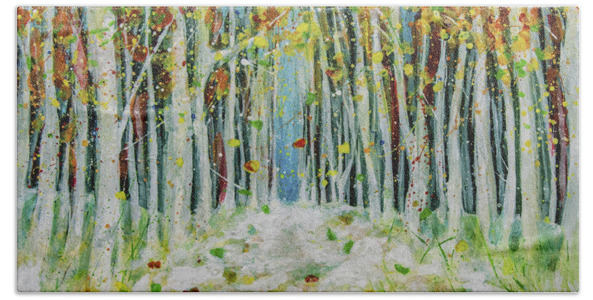 Snow Beach Towel featuring the painting Early Snow by Elaine Berger