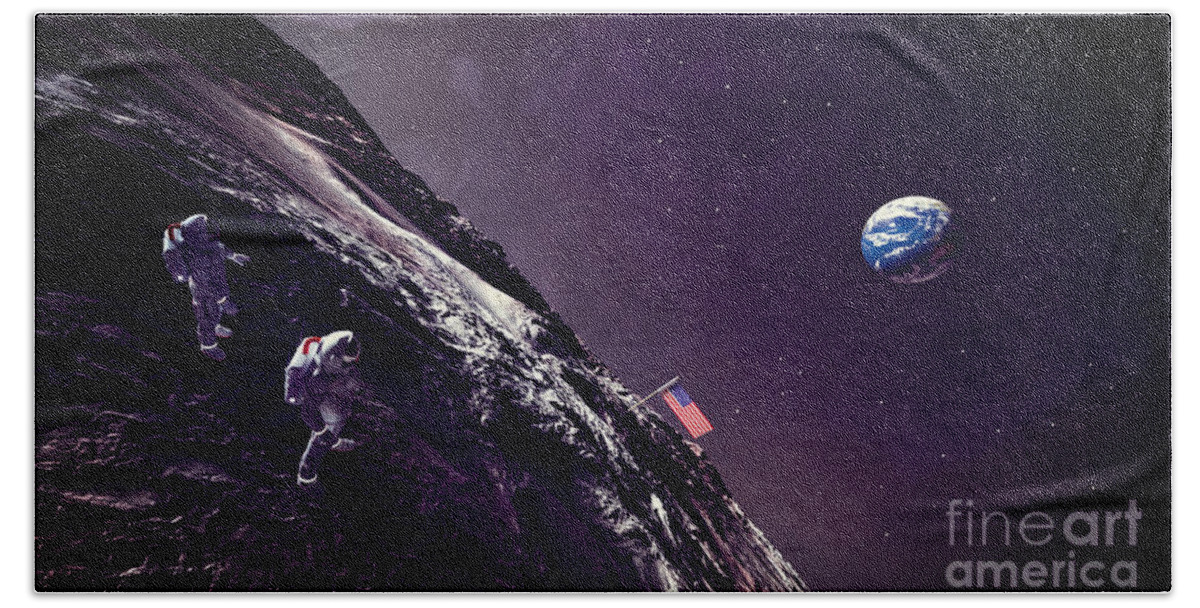 Earth Rise On The Moon Beach Towel featuring the digital art Earth Rise On The Moon by Two Hivelys