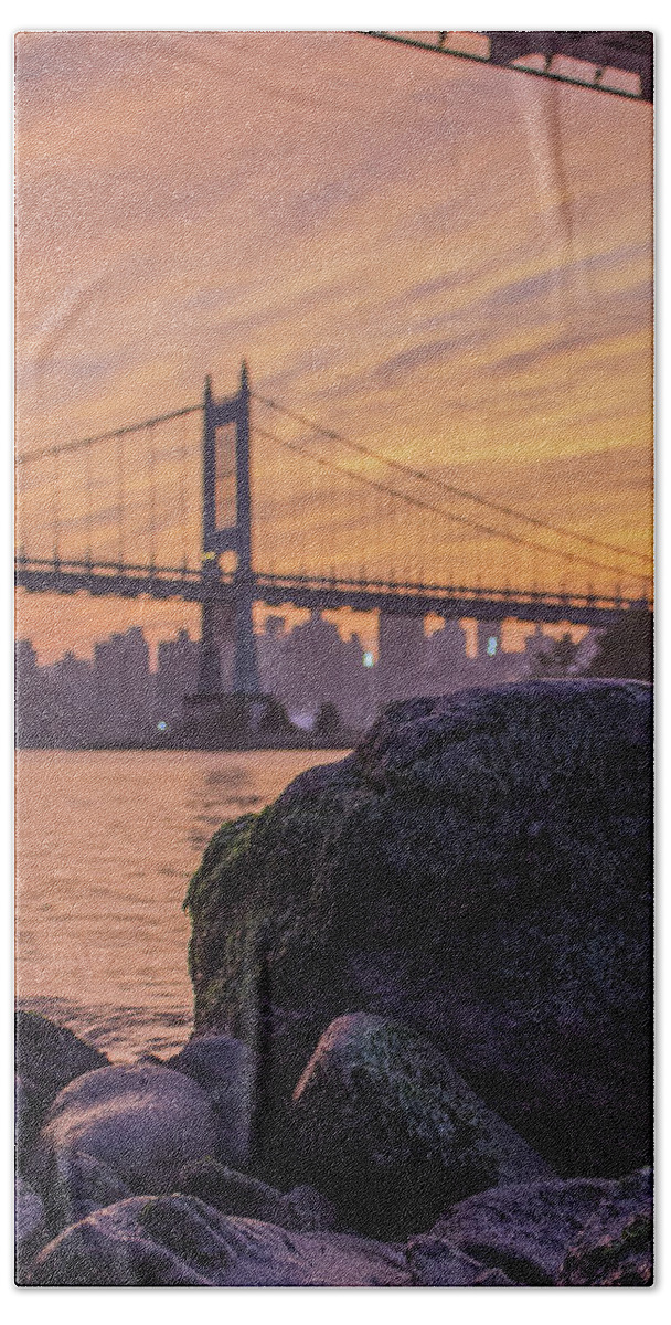 New York City Beach Towel featuring the photograph East River Stone View by Peter J DeJesus