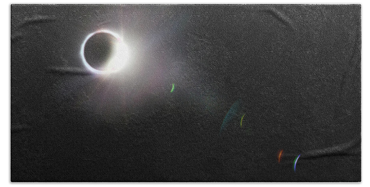 American Beach Towel featuring the photograph Eclipse Diamond Ring with Flares by Debra and Dave Vanderlaan