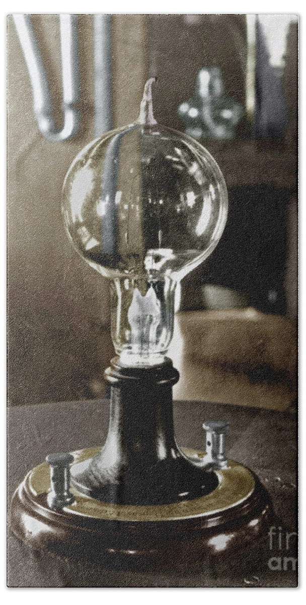 1879 Beach Towel featuring the photograph Edison's Light Bulb, 1879 by Granger