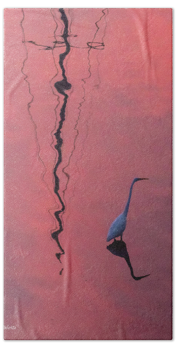 Central California Coast Beach Towel featuring the photograph Egret In Pink II by Bill Roberts