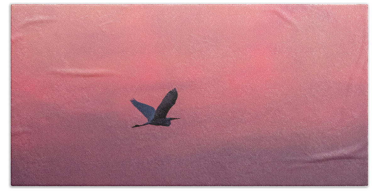 Central California Coast Beach Towel featuring the photograph Egret In Pink III by Bill Roberts