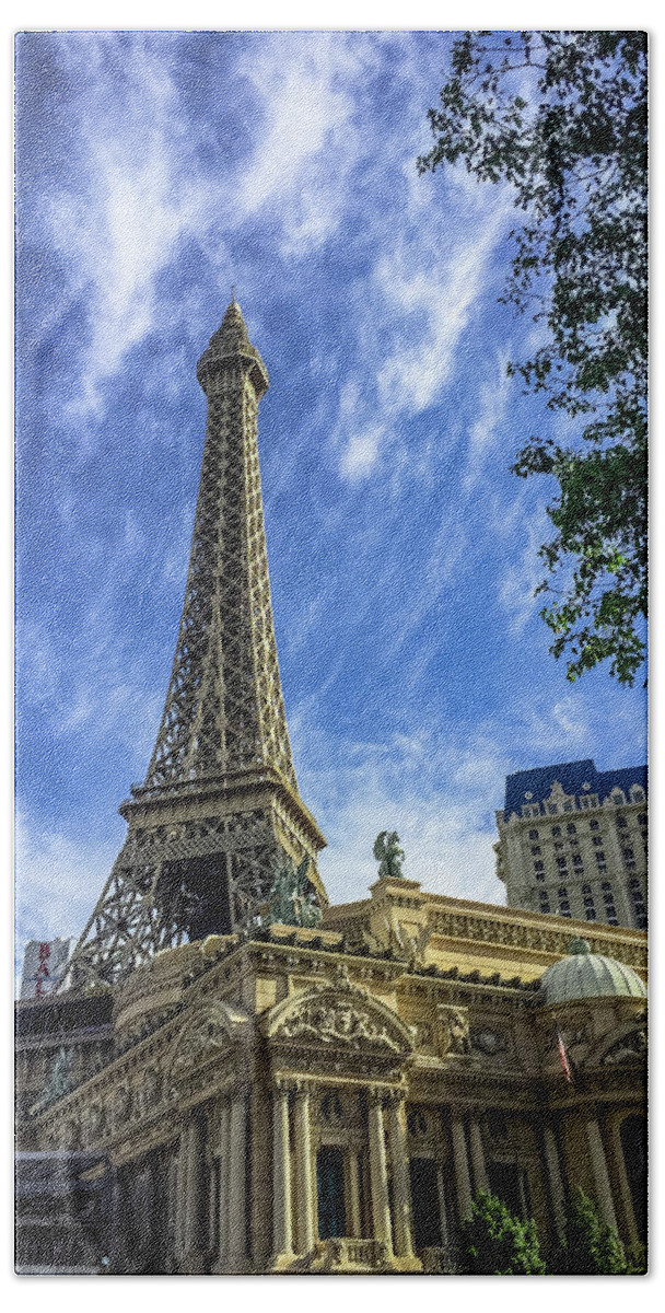 Eiffel Tower Replica At Paris Hotel - Las Vegas Beach Towel featuring the photograph Eiffel Tower Replica at Paris Hotel - Las Vegas, Nevada by Debra Martz