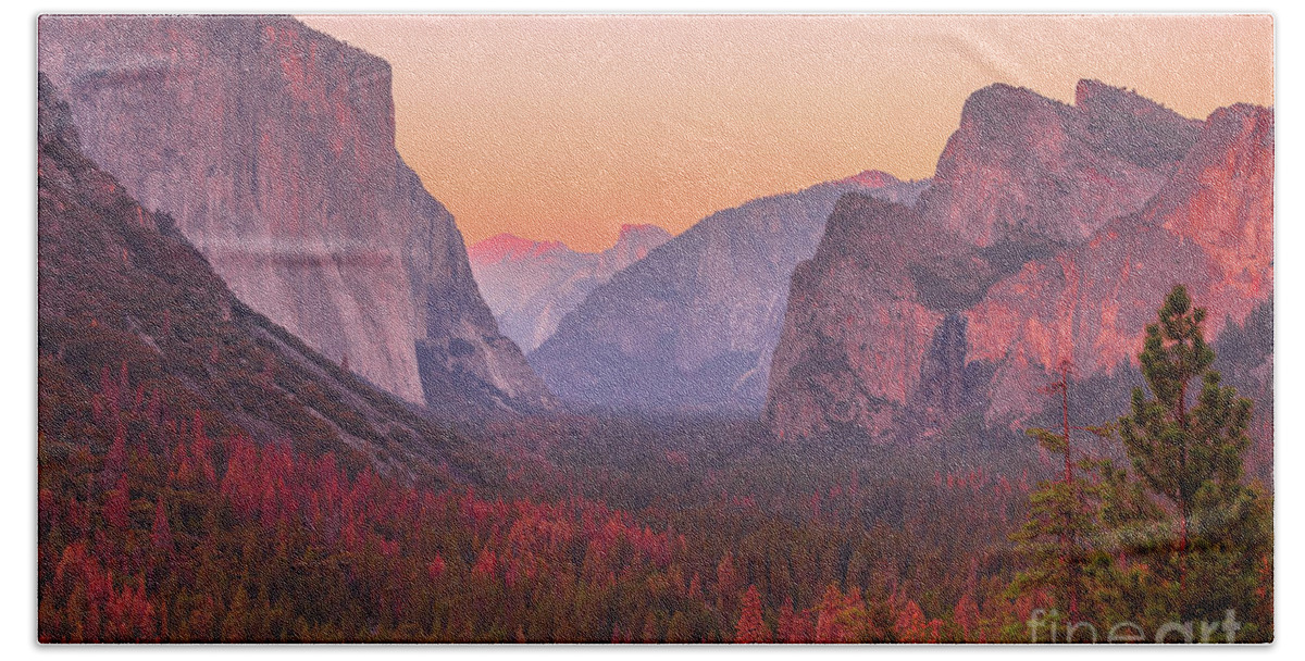 Yosemite Beach Towel featuring the photograph El Capitan golden hour by Benny Marty