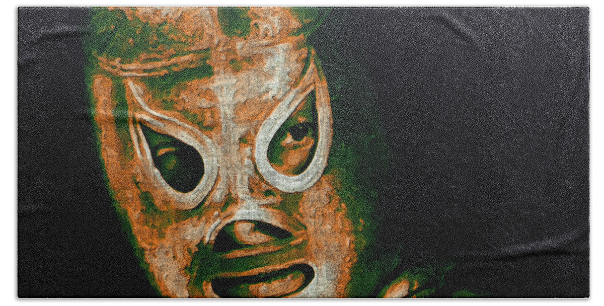El Santo Beach Towel featuring the photograph El Santo The Masked Wrestler 20130218 by Wingsdomain Art and Photography