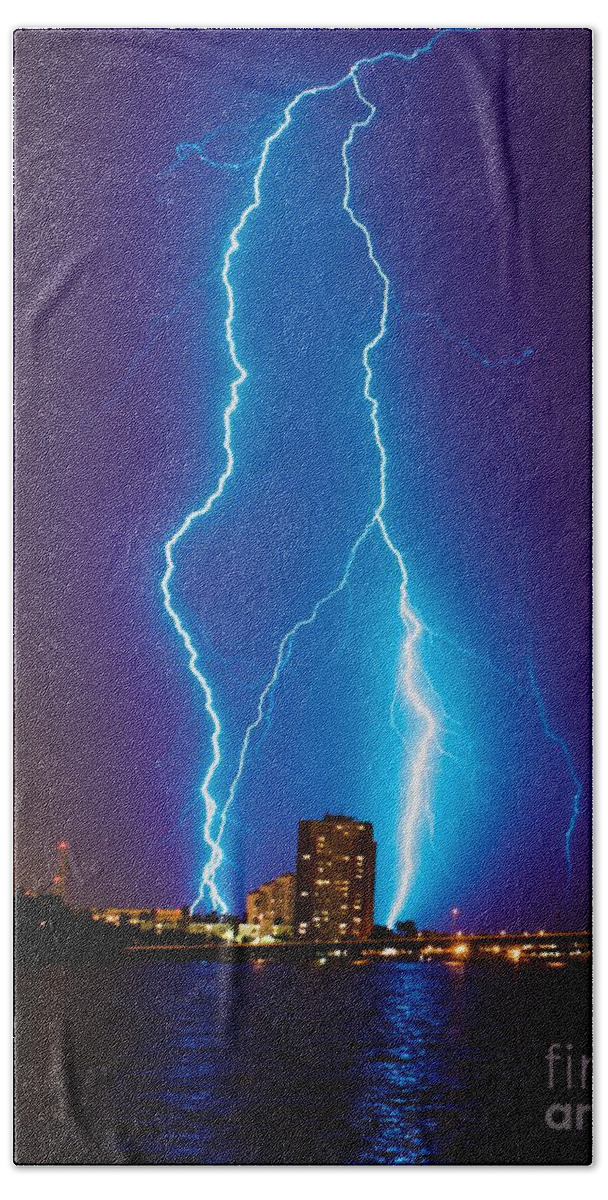 Lightning Beach Towel featuring the photograph Electric Blue by Quinn Sedam