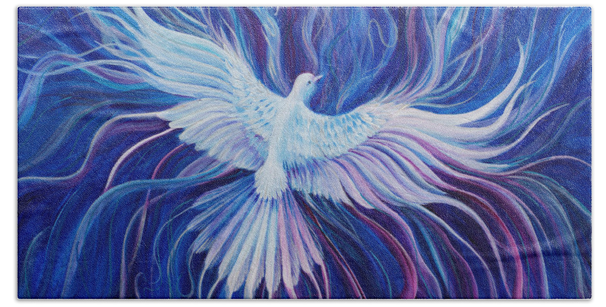 Holy Spirit Beach Towel featuring the painting Eperchomai by Nancy Cupp