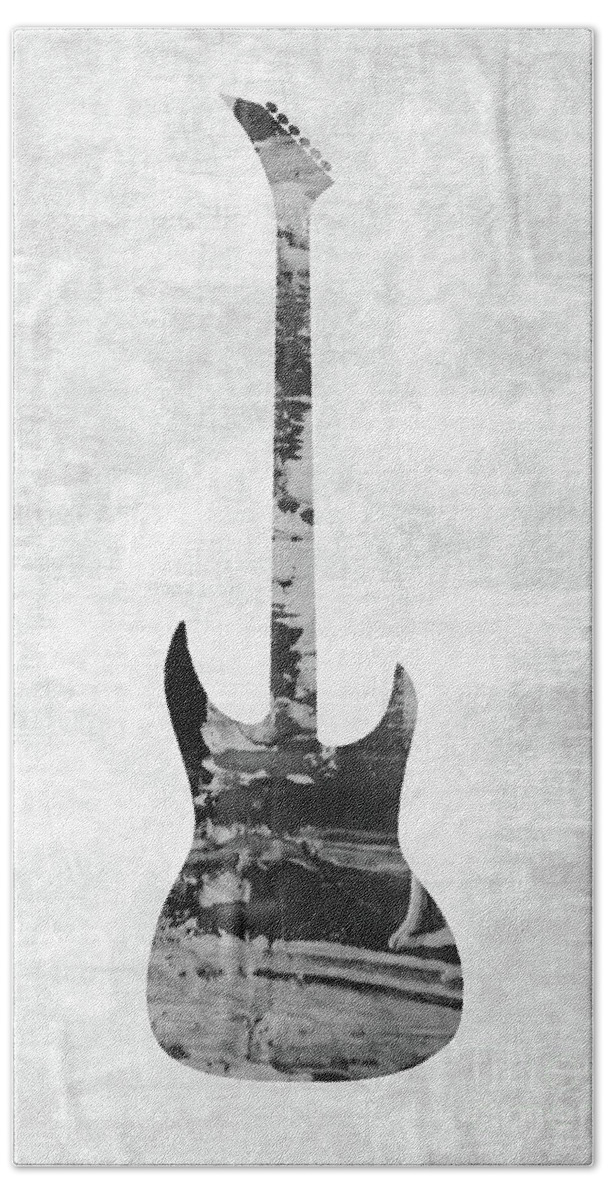 Guitar Beach Towel featuring the photograph Electric Guitar Black White by Andrea Anderegg