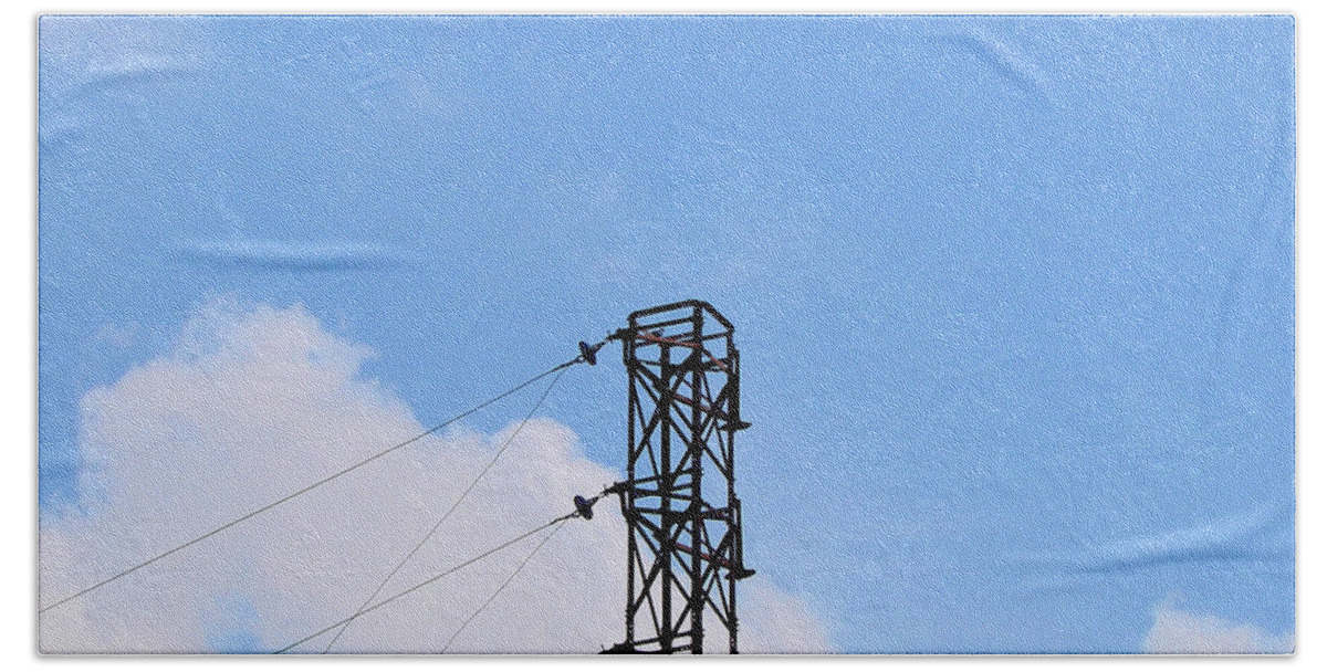 Electricity Beach Towel featuring the photograph Electric Pylon near Dhone, Andhra Pradesh, India by Iqbal Misentropy