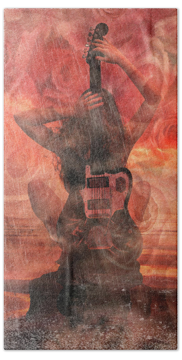 Guitar Beach Towel featuring the digital art Electric Sunset 2 by Betsy Knapp