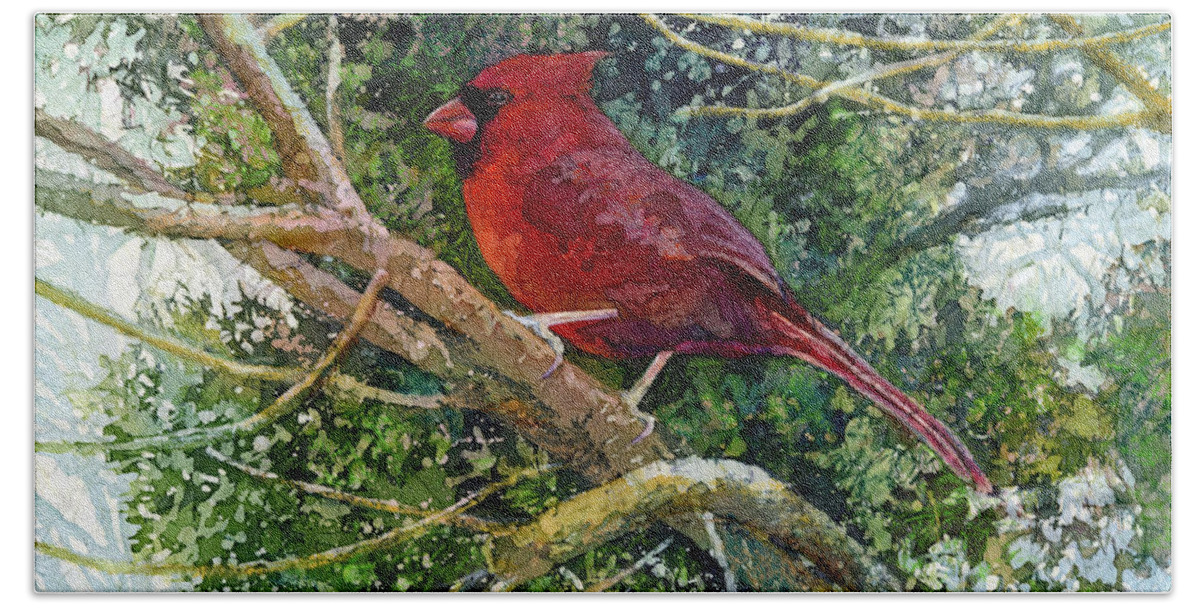 Cardinal Beach Towel featuring the painting Elegance in Red by Hailey E Herrera