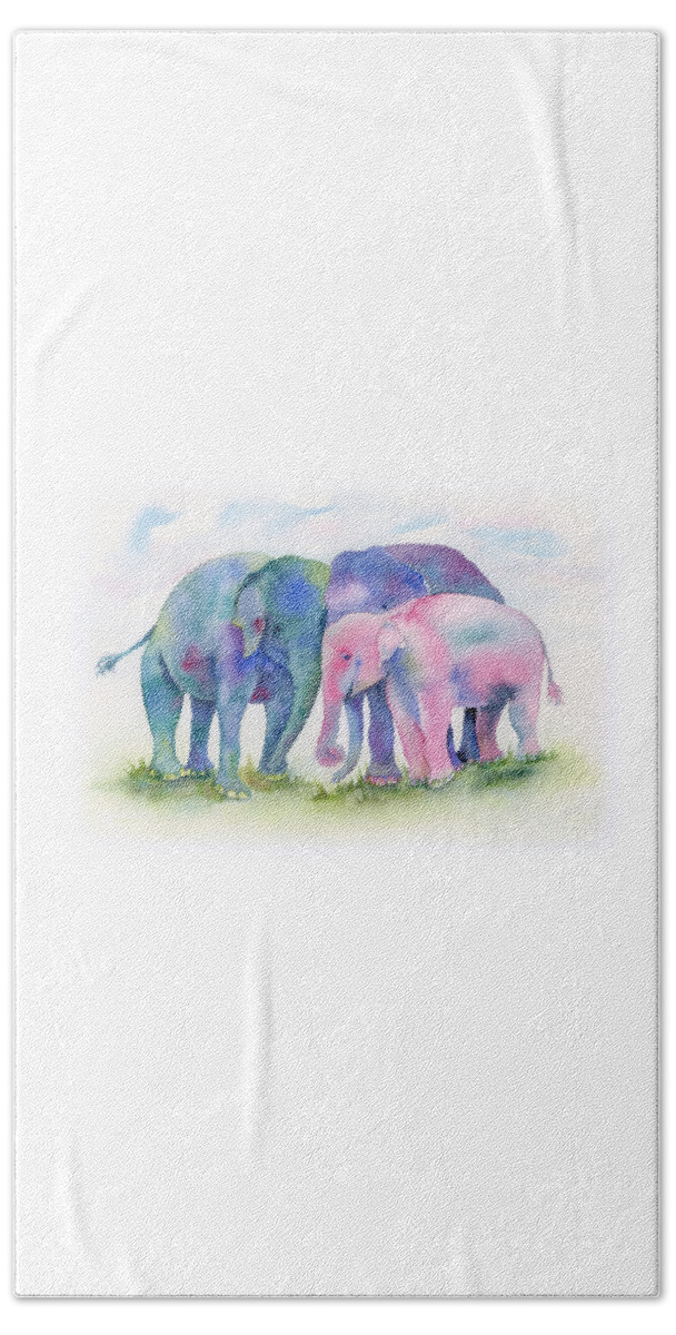 Elephant Beach Towel featuring the painting Elephant Hug by Amy Kirkpatrick