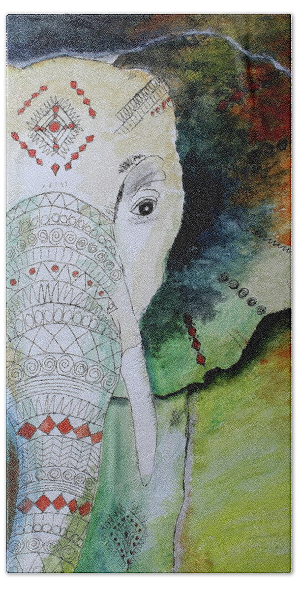 Elephant Beach Towel featuring the painting Elephantastic by Barbara Teller