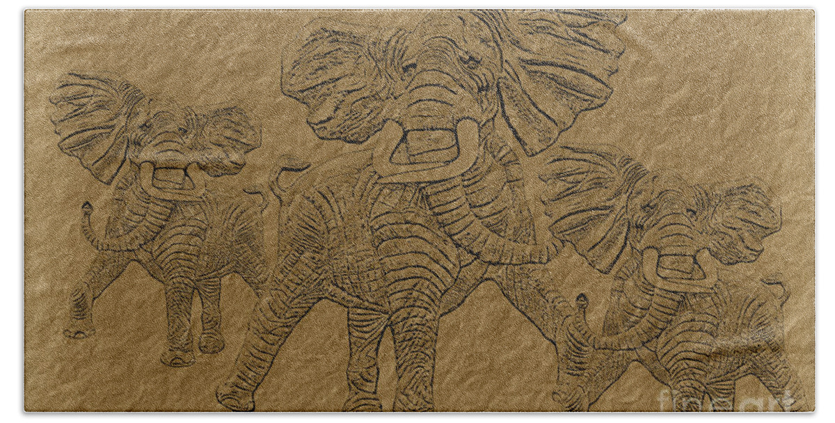Elephant Beach Towel featuring the digital art Elephants Three by Tim Hightower