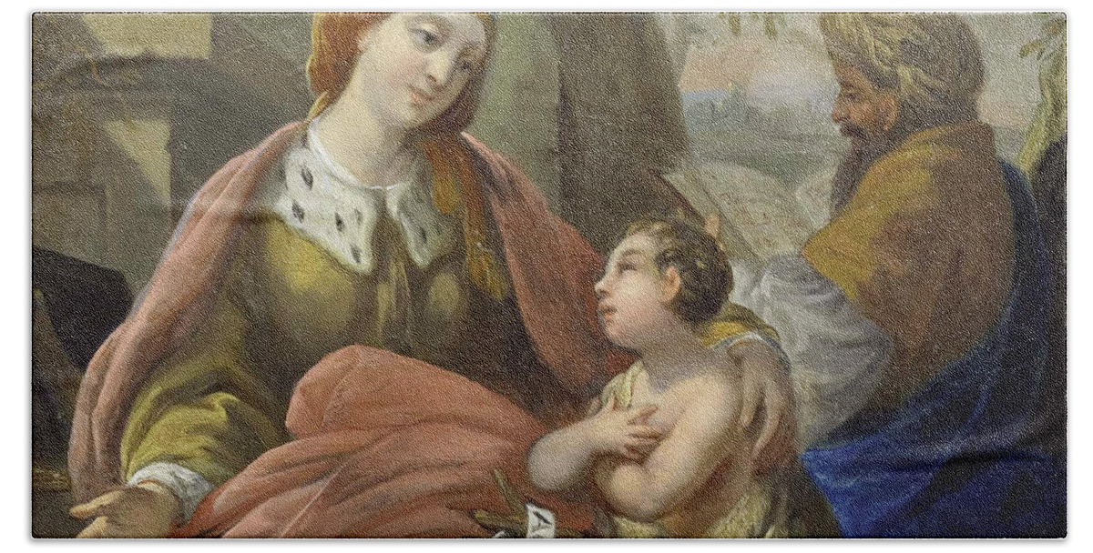 French Artist Beach Towel featuring the painting Elizabeth and John with Zacharias by Louis-Jean-Francois Lagrenee