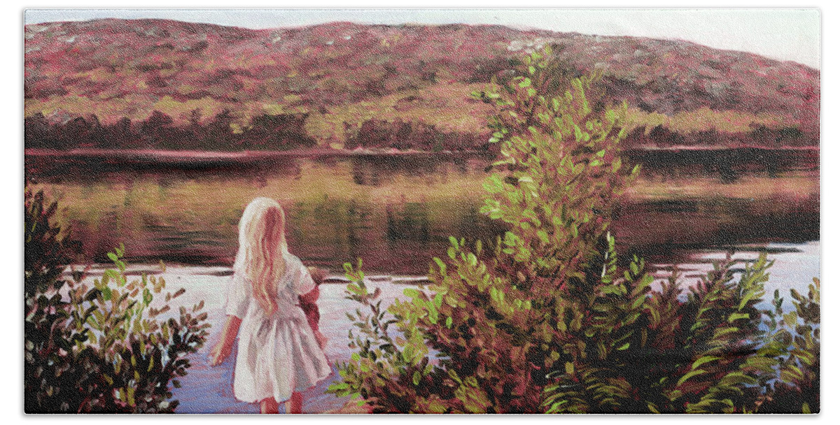 Groton Lake Beach Towel featuring the painting Elizabeth at Groton Lake by Marie Witte