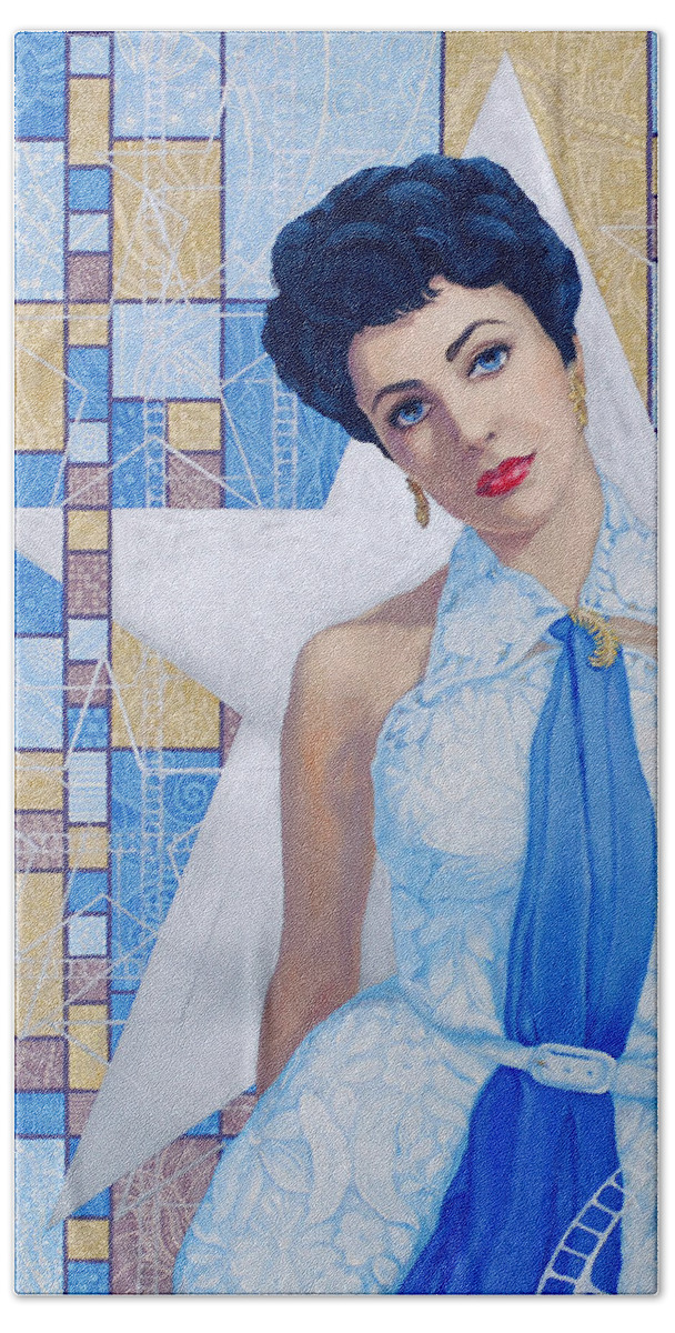 Elizabeth Taylor Beach Towel featuring the painting Elizabeth Taylor by Julia Khoroshikh