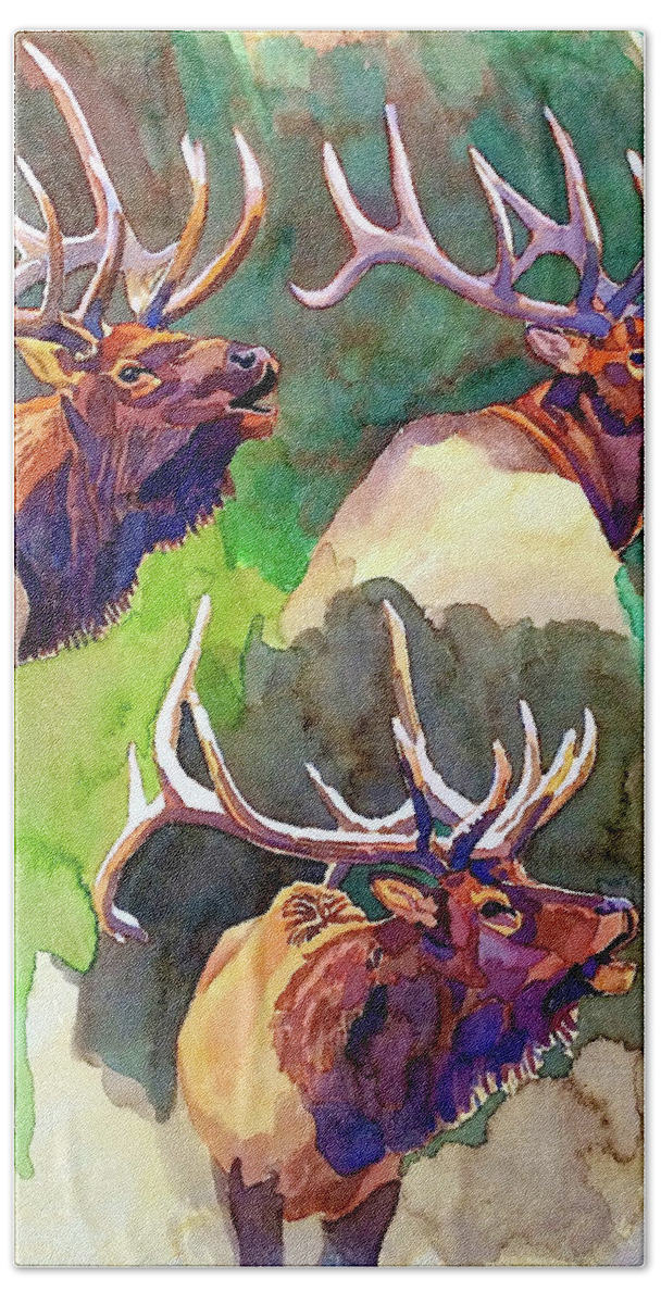 Art Beach Sheet featuring the painting Elk Studies by Dan Miller