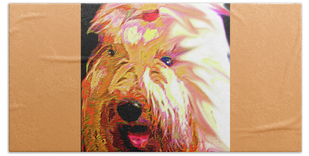 Old English Sheepdog Beach Towel featuring the mixed media Ellie by Alene Sirott-Cope