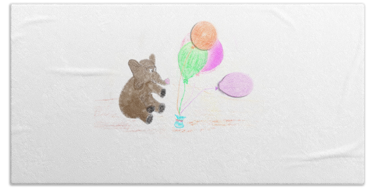Ellie Beach Towel featuring the digital art Ellie and Balloons by Judy Hall-Folde