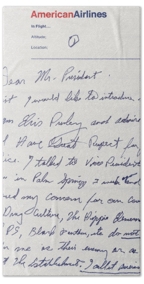 Elvis Presley Letter To President Richard Nixon Beach Sheet featuring the digital art Elvis Presley Letter to President Richard Nixon by Vintage Collectables