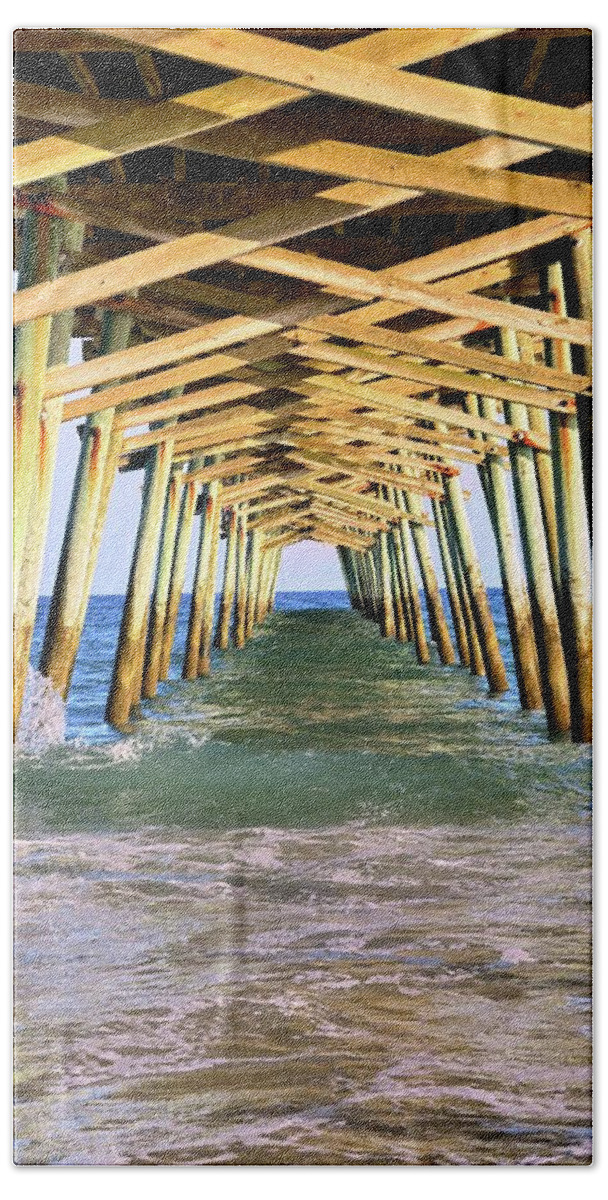 Emerald Isles Pier Beach Sheet featuring the photograph Emerald Isles Pier by Lisa Wooten