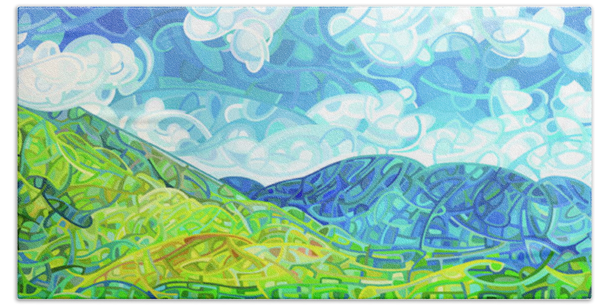 Art Beach Towel featuring the painting Emerald Moments by Mandy Budan
