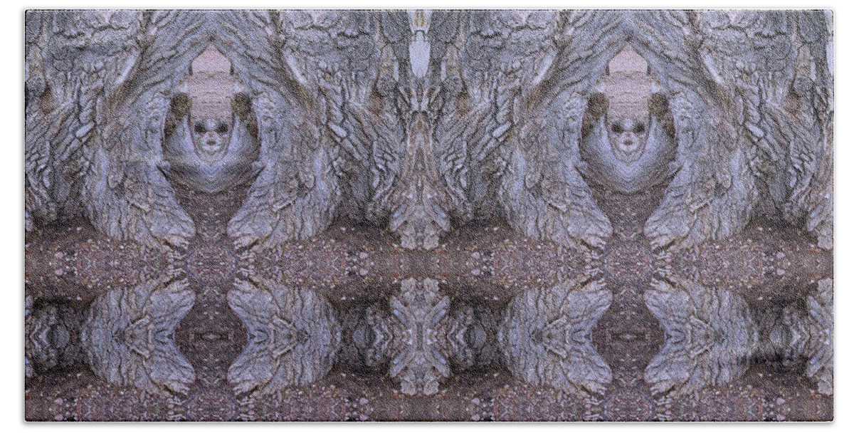 Surrealistic Beach Towel featuring the digital art Emerging From a Lavender Doorway by Julia L Wright