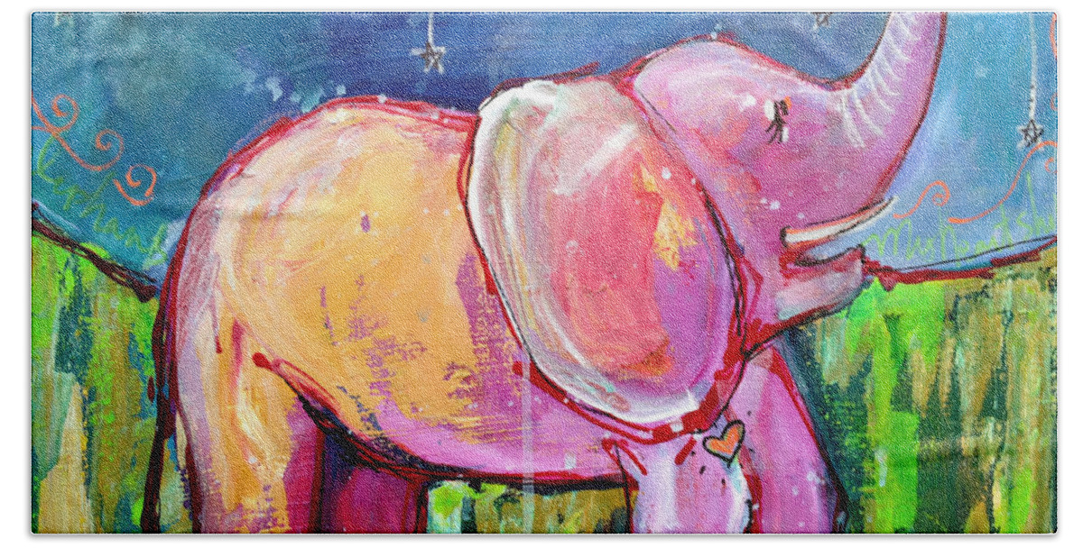 Elephant Beach Sheet featuring the painting Emily's Elephant 2 by Laurie Maves ART
