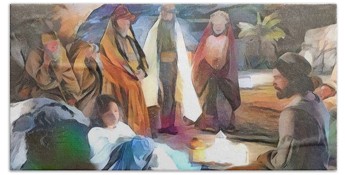 Christmas Beach Sheet featuring the painting Emmanuel by Wayne Pascall