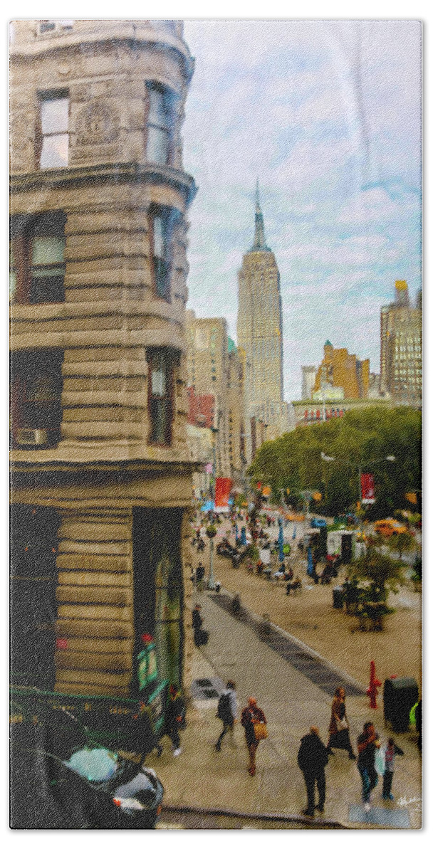 Flatiron District Beach Towel featuring the photograph Empire State Building - Crackled View by Madeline Ellis