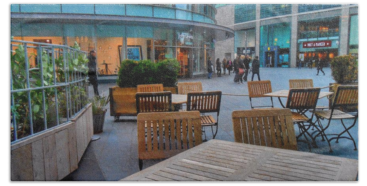 Liverpool One Beach Towel featuring the photograph Empty Tables 2 by Joan-Violet Stretch