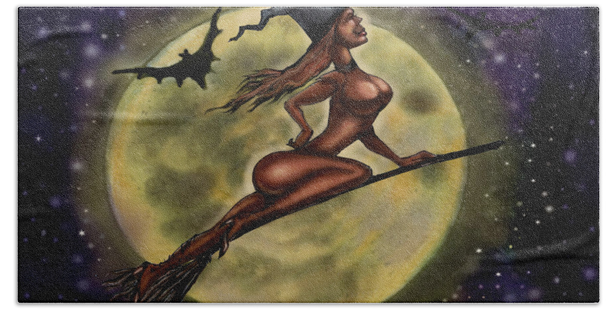 Halloween Beach Towel featuring the digital art Enchanting Halloween Witch by Kevin Middleton