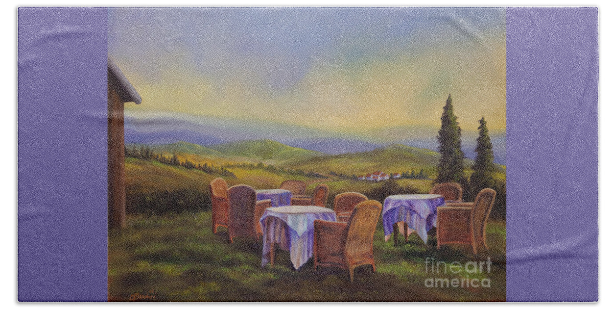 Tuscany Painting Beach Towel featuring the painting End of a Tuscan Day by Charlotte Blanchard