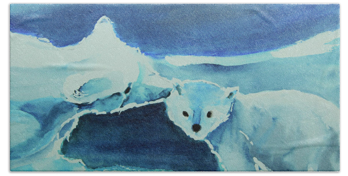 Polar Bears Beach Towel featuring the painting Endangered Bears by Jeanette French