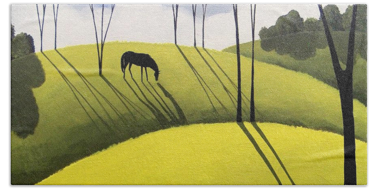 Art Beach Towel featuring the painting Ending Of The Day - horse country landscape by Debbie Criswell