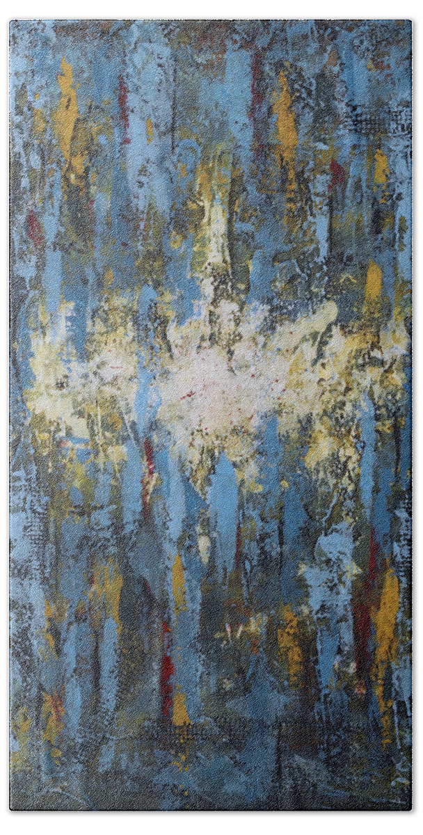 Abstract Beach Towel featuring the painting Enlighten by Jim Benest