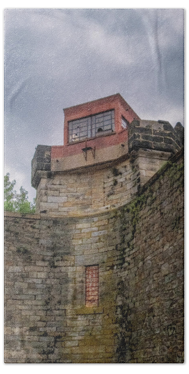 Eastern State Penitentiary Beach Towel featuring the photograph ESP Guard Tower by Tom Singleton