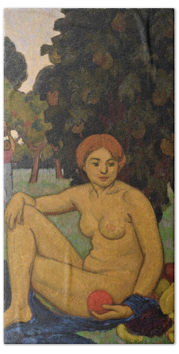 Roger De La Fresnaye Beach Towel featuring the painting Eve Assise. La Femme et la Pomme by Roger de La Fresnaye