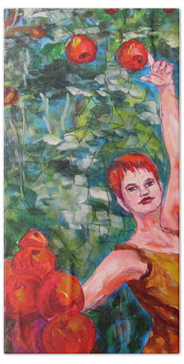 Woman Beach Towel featuring the painting Eve the Apple Picker by Barbara O'Toole