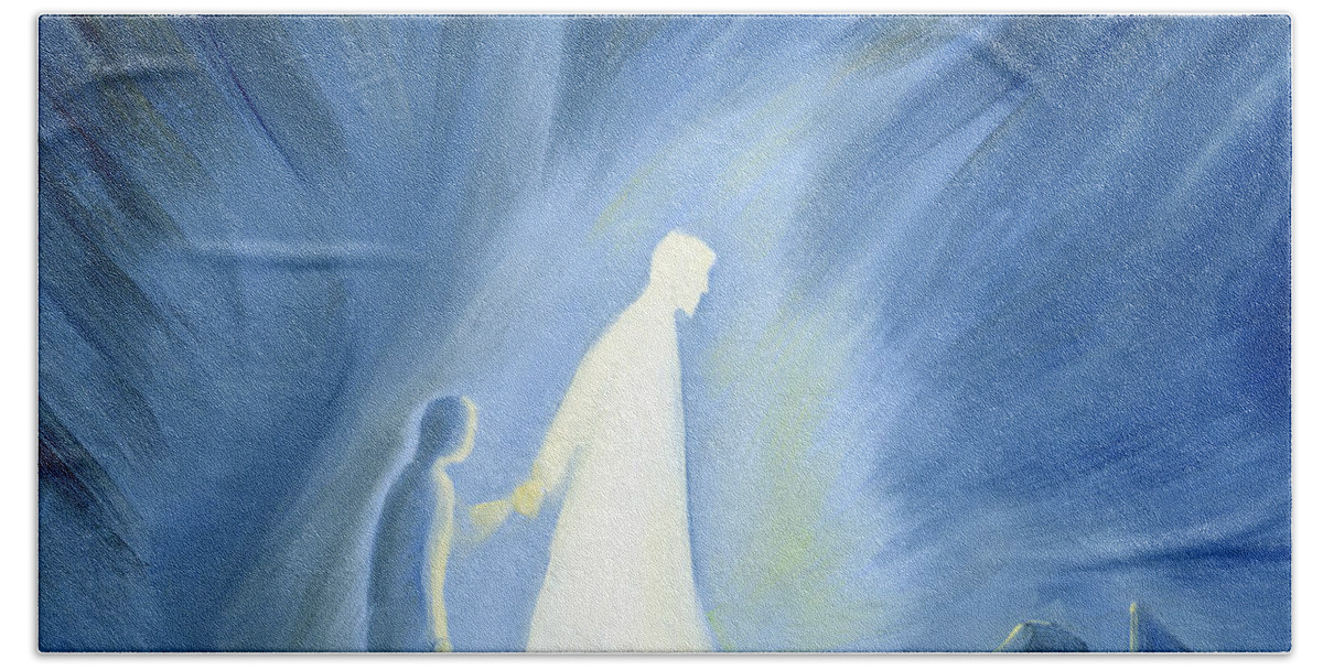 Light Beach Towel featuring the painting Even in the darkness of our sufferings Jesus is close to us by Elizabeth Wang